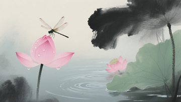 荷池蜻蜓诗意画8