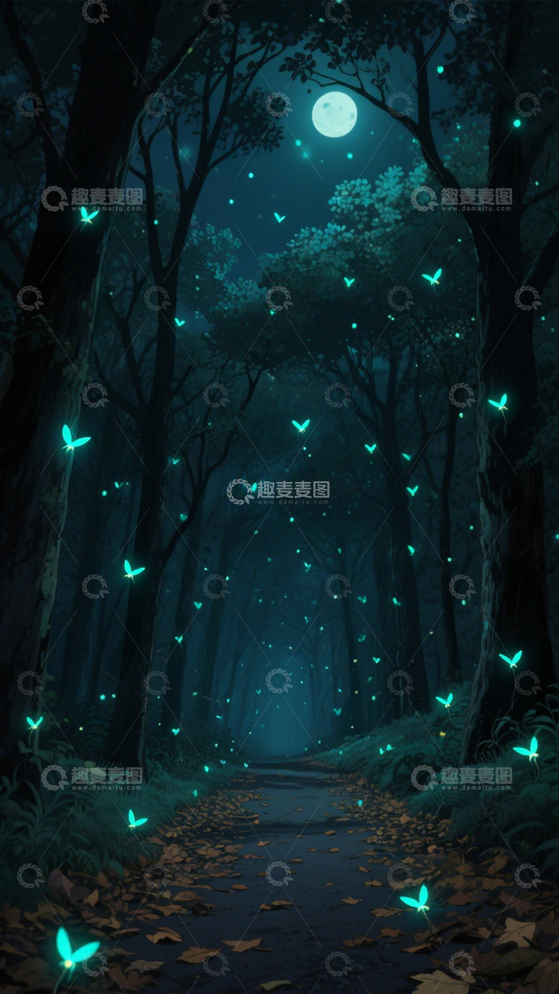 高清大图下载【趣麦麦图】森夜萤火静谧图1