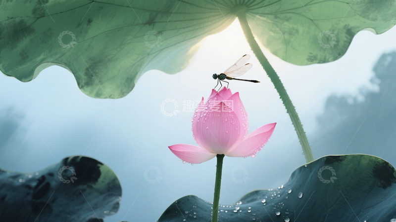 高清大图下载【趣麦麦图】荷池蜻蜓诗意画6