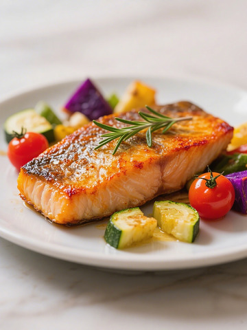 香煎三文鱼摄影图