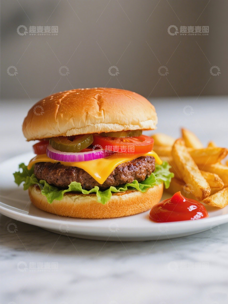 经典汉堡薯条摄影图