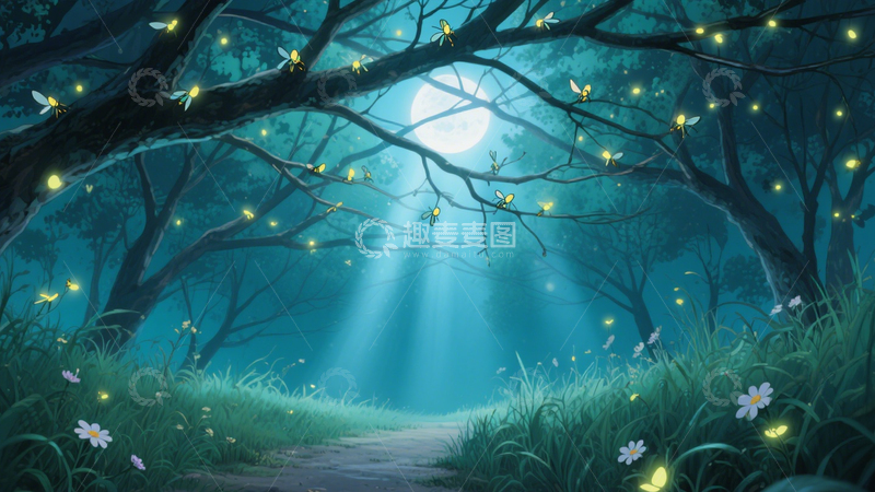 高清大图下载【趣麦麦图】森夜萤火静谧图4