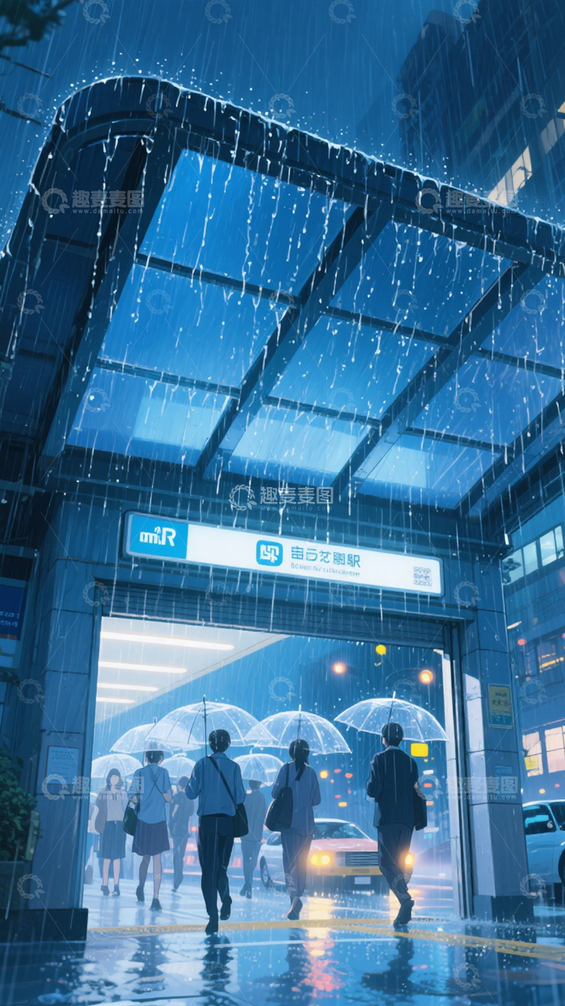 高清大图下载【趣麦麦图】雨夜通勤光影图2