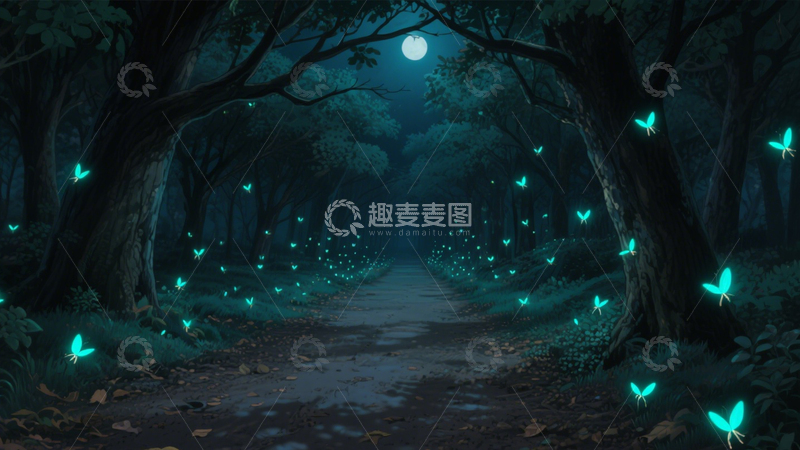 高清大图下载【趣麦麦图】森夜萤火静谧图3