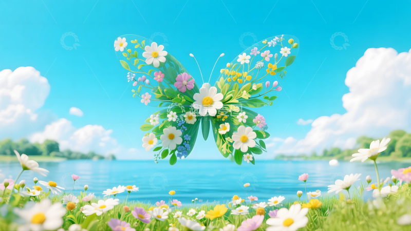 高清大图下载【趣麦麦图】蝴蝶花草生机盎然背景