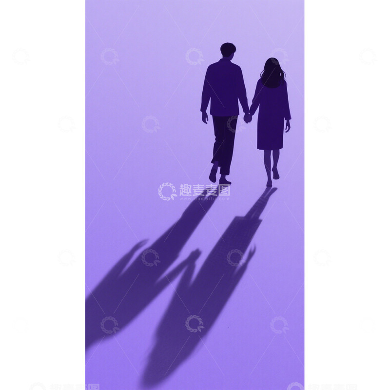 高清大图下载【趣麦麦图】紫底牵手情侣背影