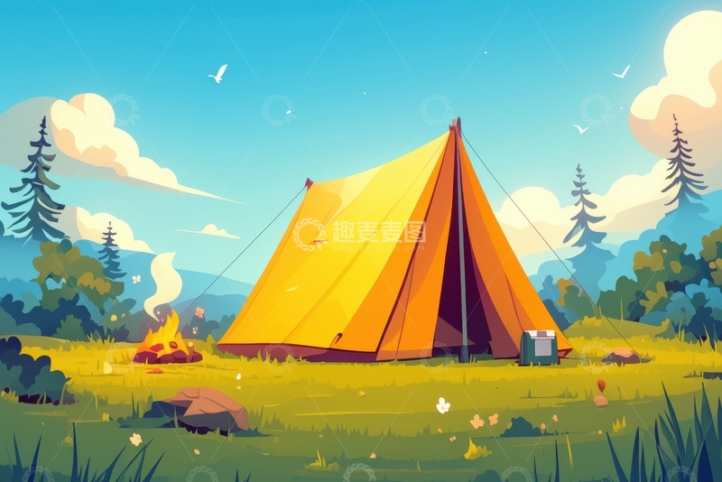 高清大图下载【趣麦麦图】卡通户外露营帐篷背景