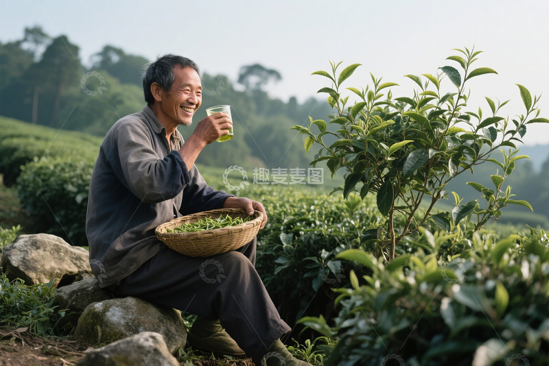 高清大图下载【趣麦麦图】坐在茶园里喝茶