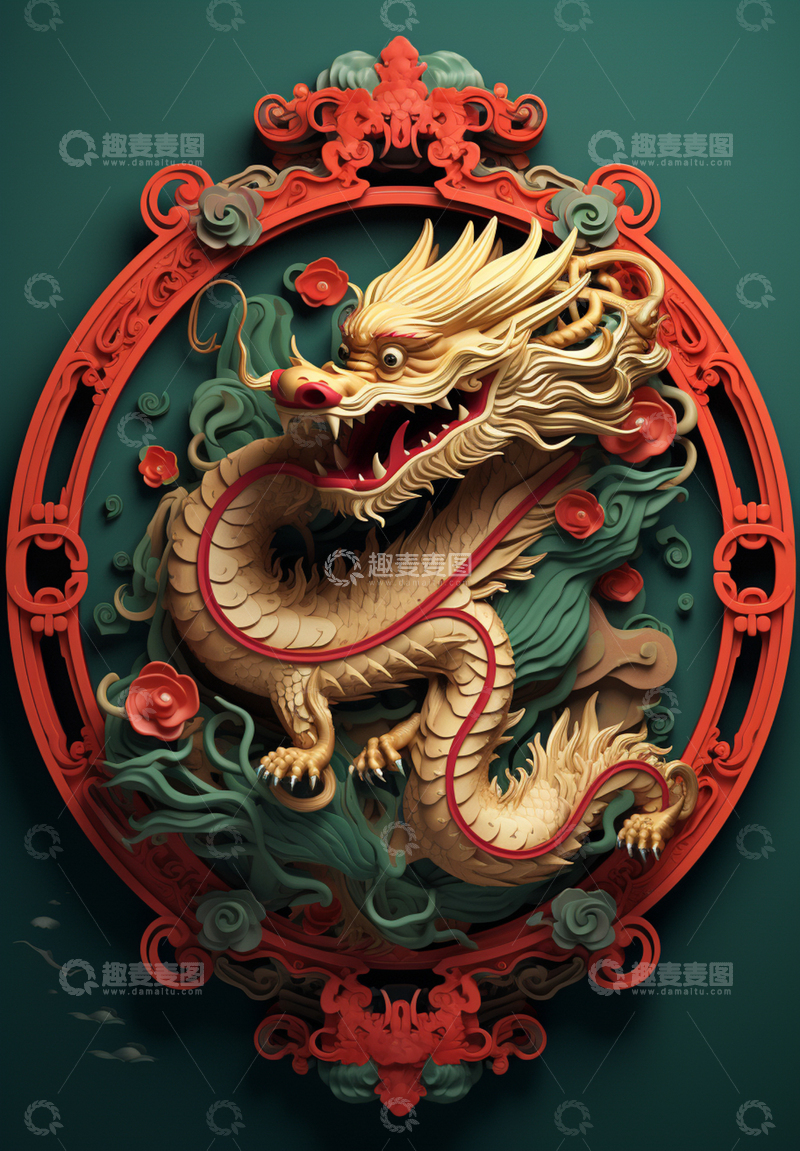 高清大图下载【趣麦麦图】庆祝中国新年龙年AI创意海报背景5