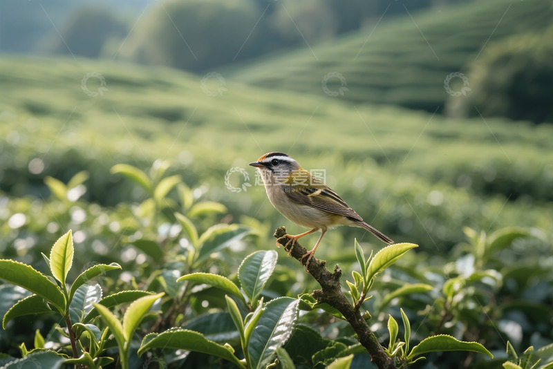 高清大图下载【趣麦麦图】茶叶上的站立的小鸟