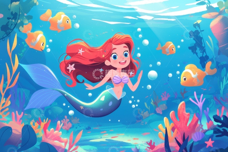 高清大图下载【趣麦麦图】卡通海底美人鱼