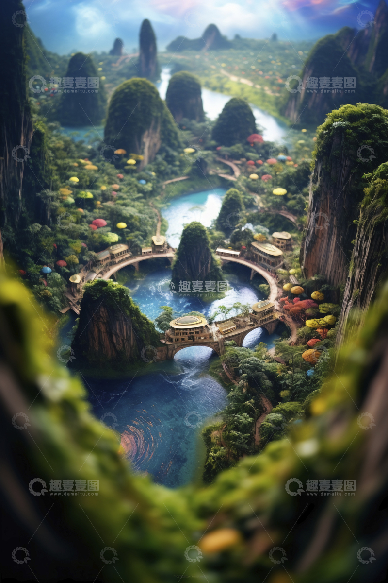 高清大图下载【趣麦麦图】中世纪城堡城市微缩景观AI图像海报背景5