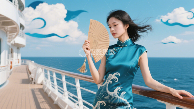 高清大图下载【趣麦麦图】国风旗袍折扇典雅3