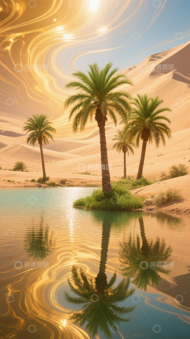 高清大图下载【趣麦麦图】沙漠绿洲奇幻风光1