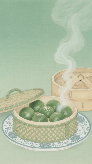国风青团竹编蒸笼1