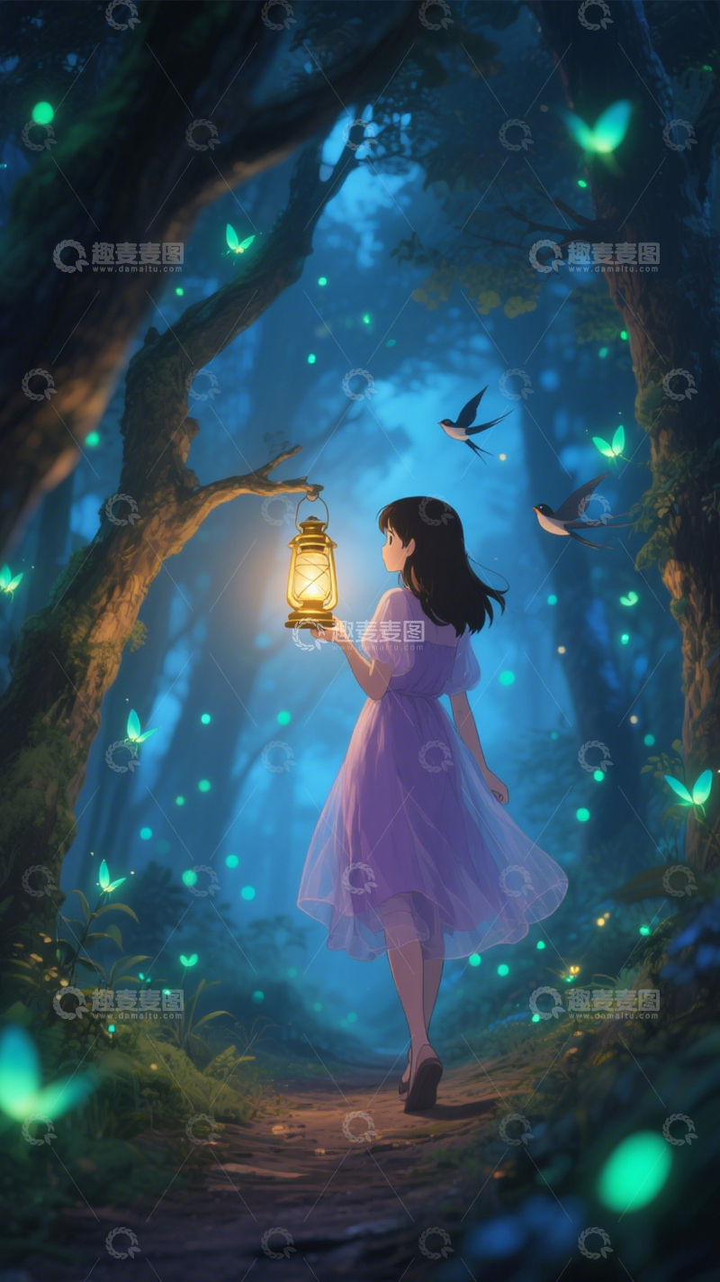 高清大图下载【趣麦麦图】森林少女梦幻夜旅2