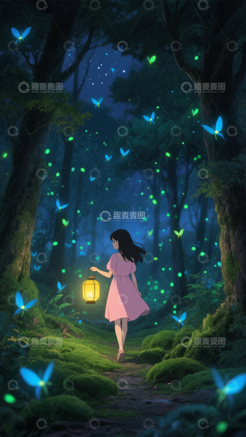 高清大图下载【趣麦麦图】森林少女梦幻夜旅1