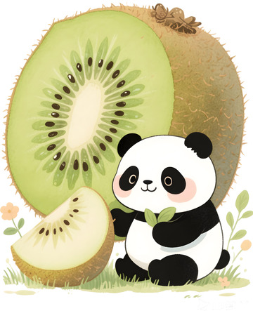 熊猫与猕猴桃插画