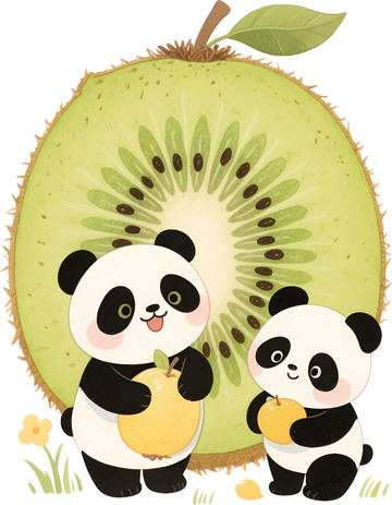 熊猫与猕猴桃插画1