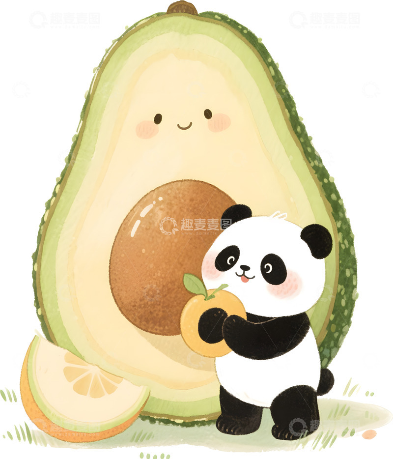 高清大图下载【趣麦麦图】-熊猫与牛油果插画1