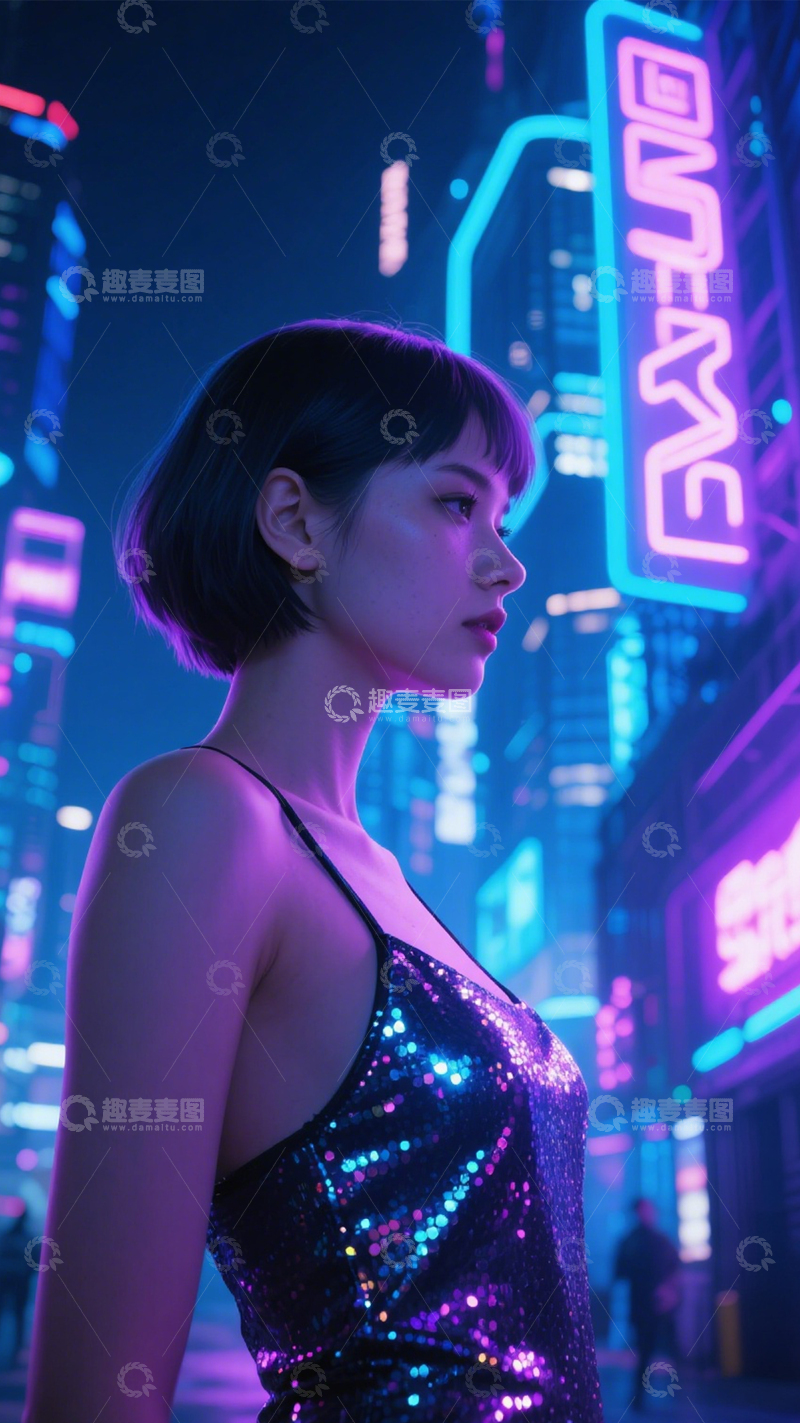 高清大图下载【趣麦麦图】赛博霓虹时尚夜景1