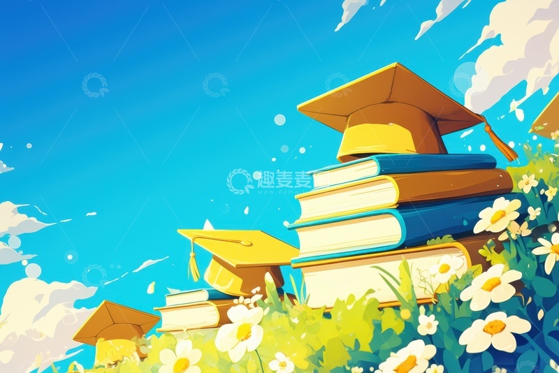 高清大图下载【趣麦麦图】卡通简约书籍博士帽背景