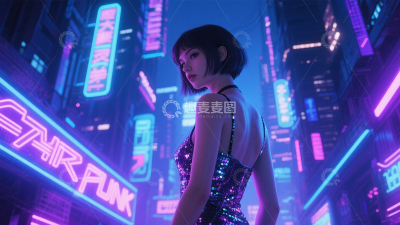 高清大图下载【趣麦麦图】赛博霓虹时尚夜景4