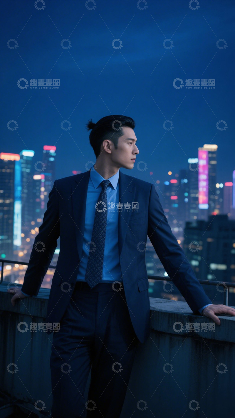 高清大图下载【趣麦麦图】都市天台西装沉思3