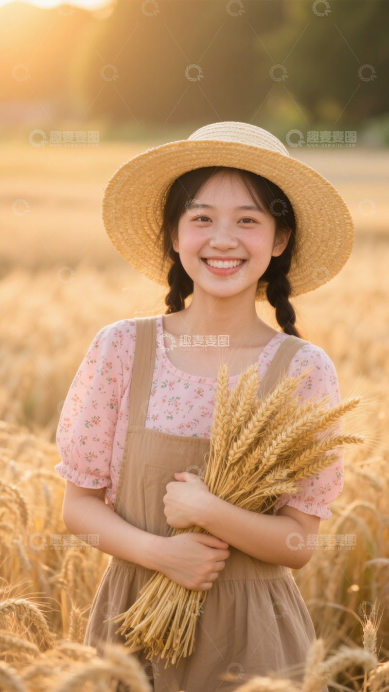 高清大图下载【趣麦麦图】田园麦田少女笑容3