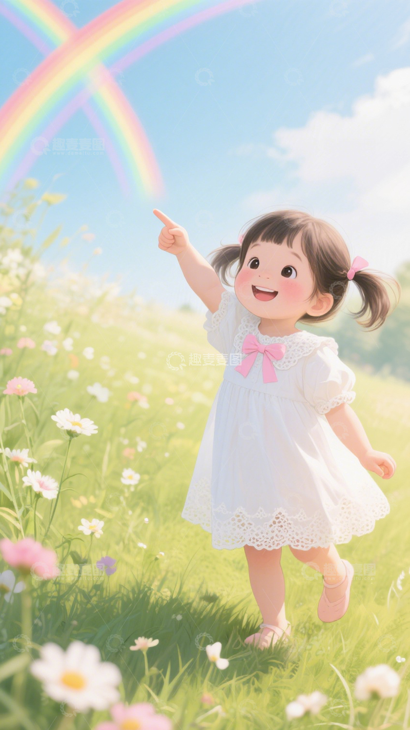 高清大图下载【趣麦麦图】童真女孩追彩虹4