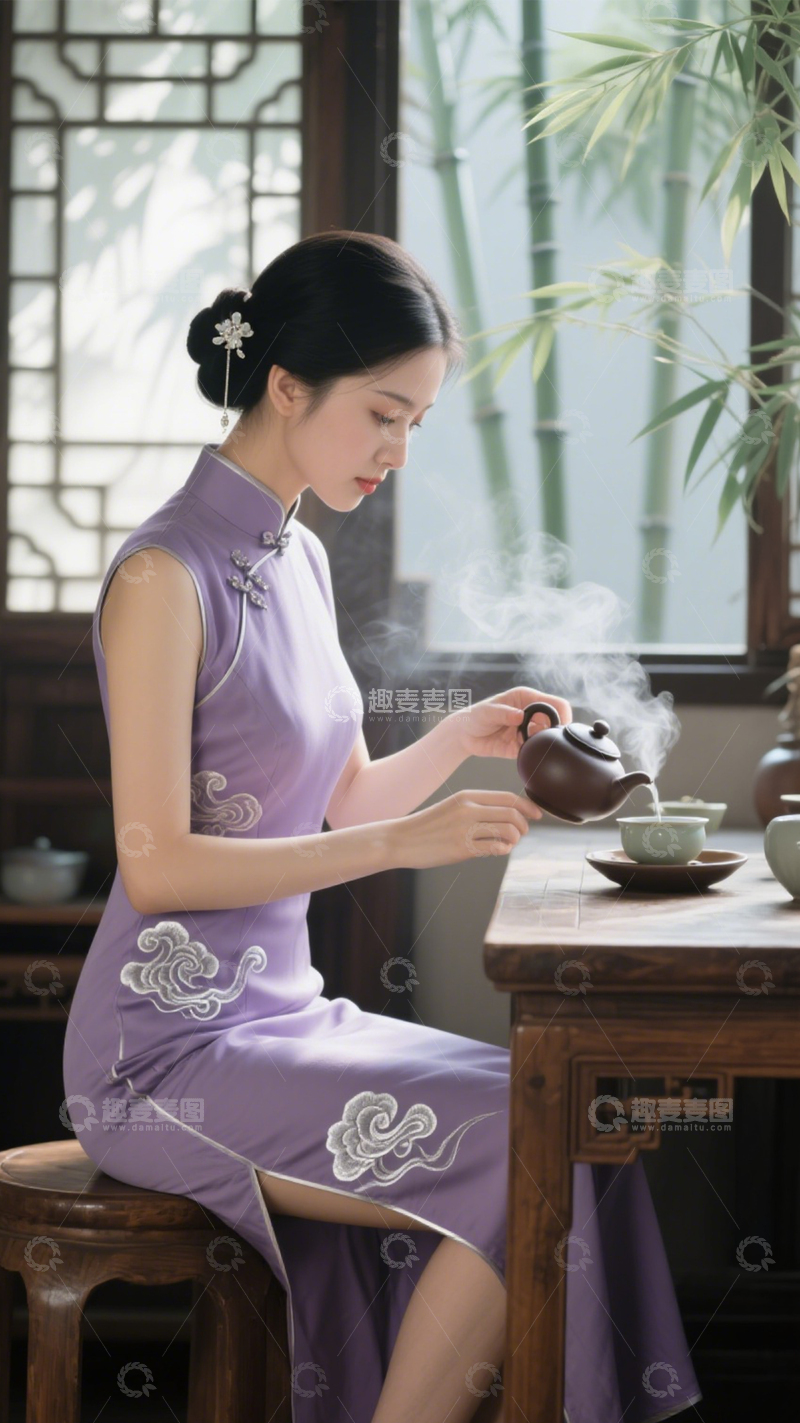 高清大图下载【趣麦麦图】国风旗袍茶艺雅韵4