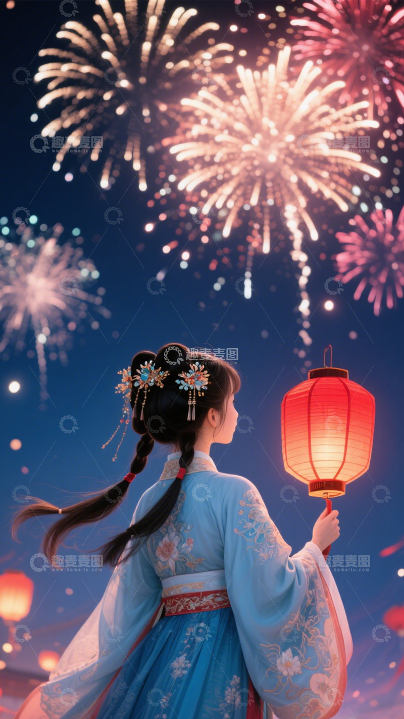 高清大图下载【趣麦麦图】国风花灯汉服夜景3