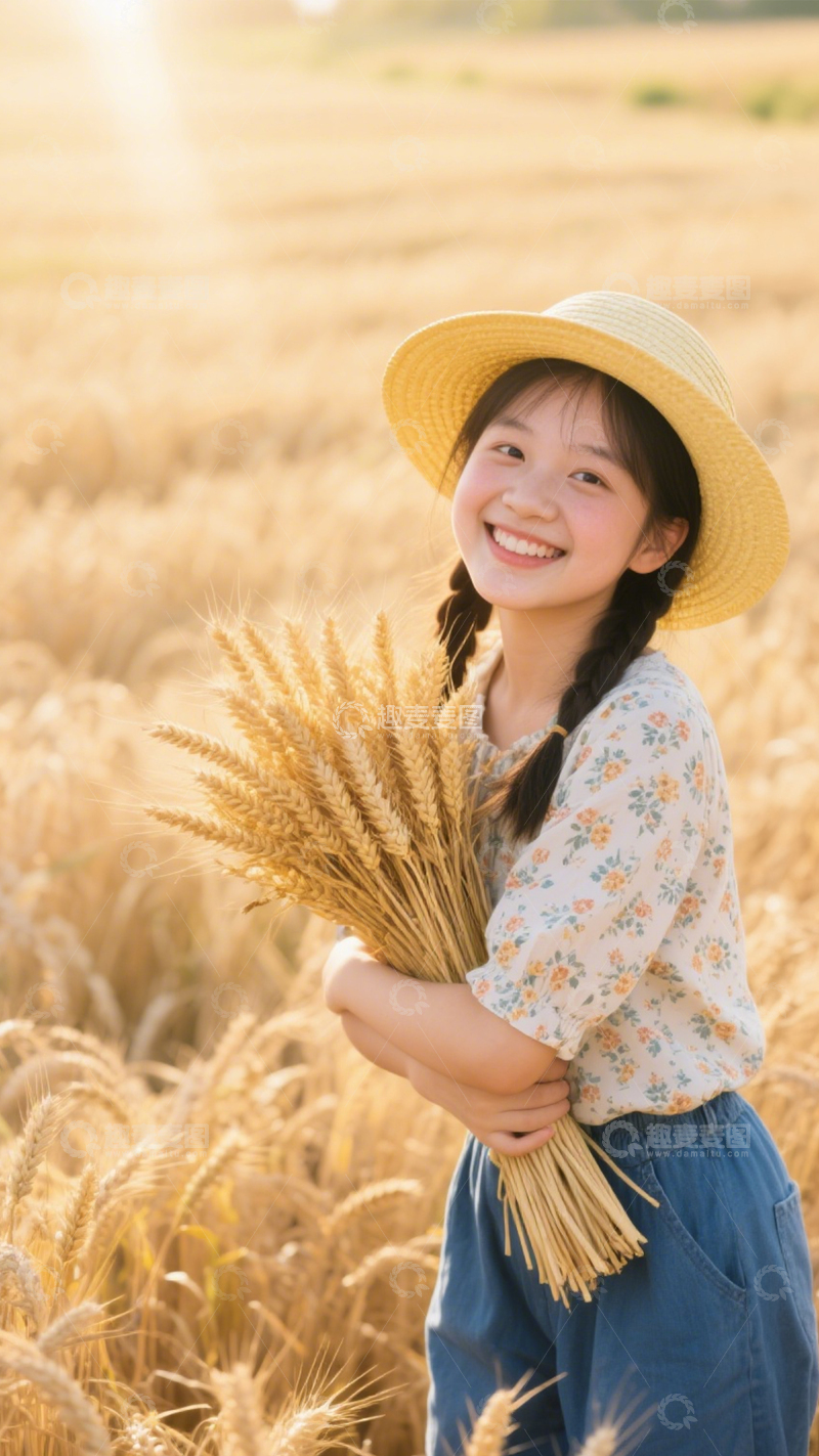 高清大图下载【趣麦麦图】田园麦田少女笑容2