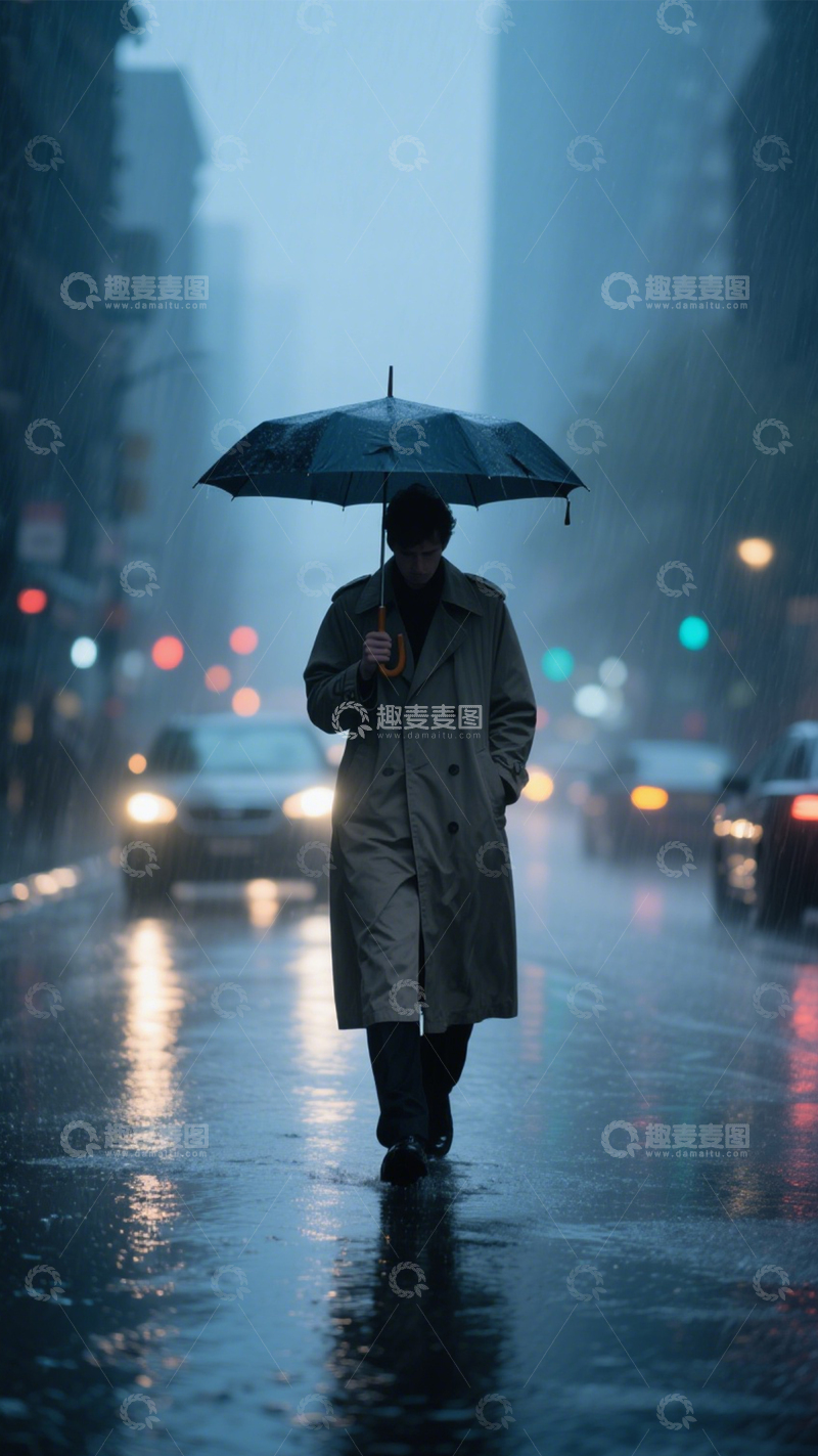 高清大图下载【趣麦麦图】都市雨夜独行身影2