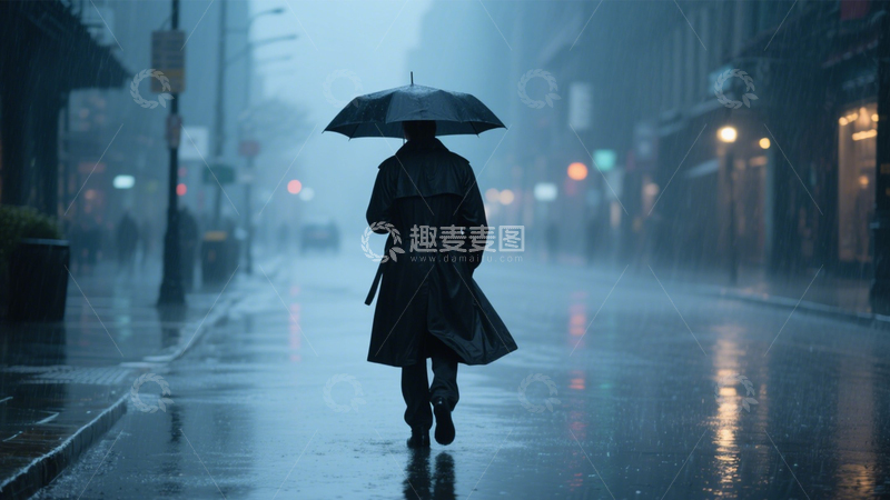 高清大图下载【趣麦麦图】都市雨夜独行身影3