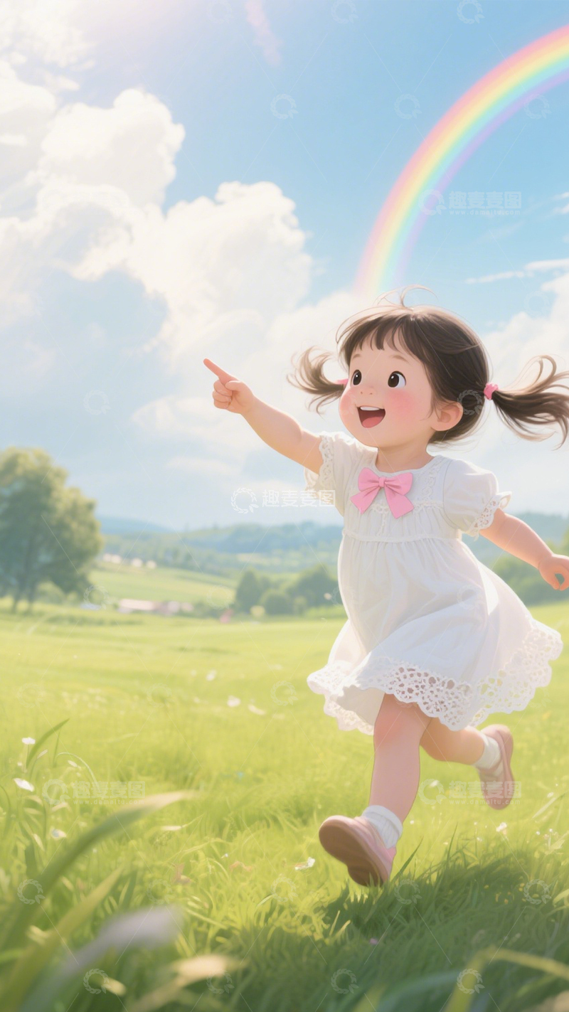 高清大图下载【趣麦麦图】童真女孩追彩虹2