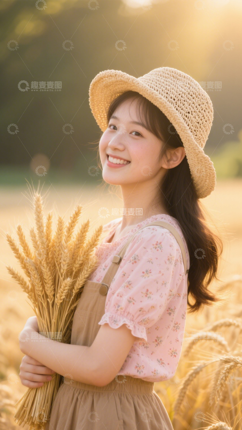 高清大图下载【趣麦麦图】田园麦田少女笑容4