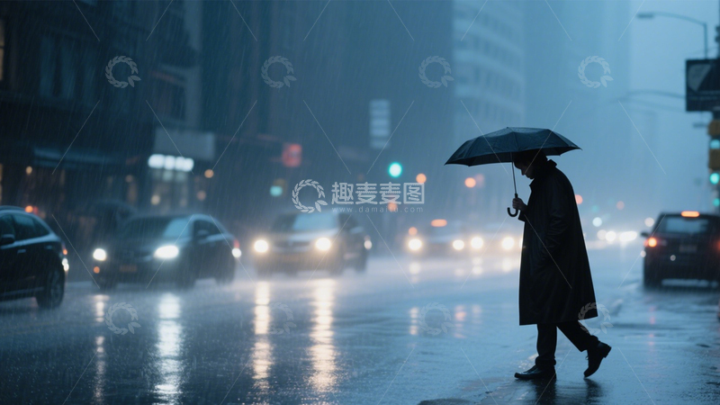高清大图下载【趣麦麦图】都市雨夜独行身影4