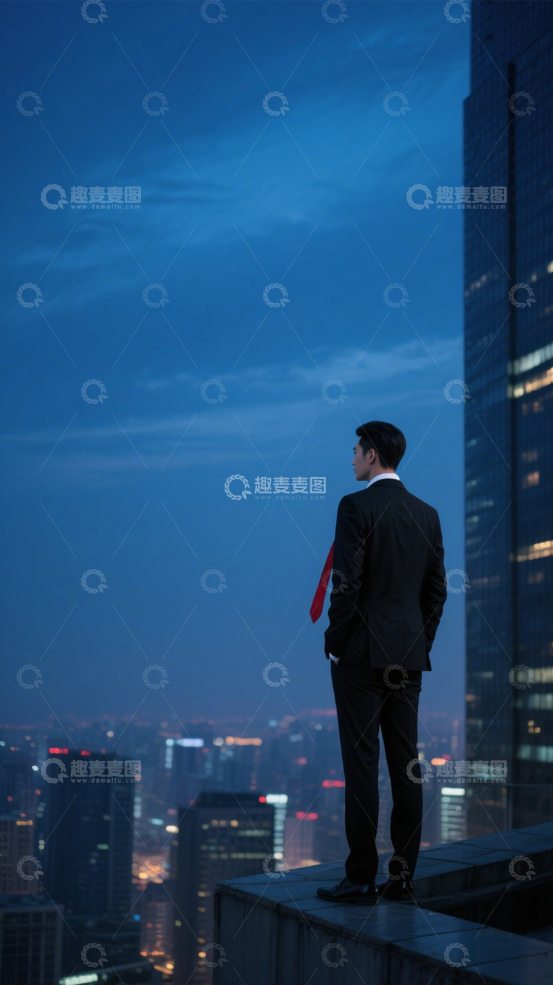 高清大图下载【趣麦麦图】都市天台西装沉思4