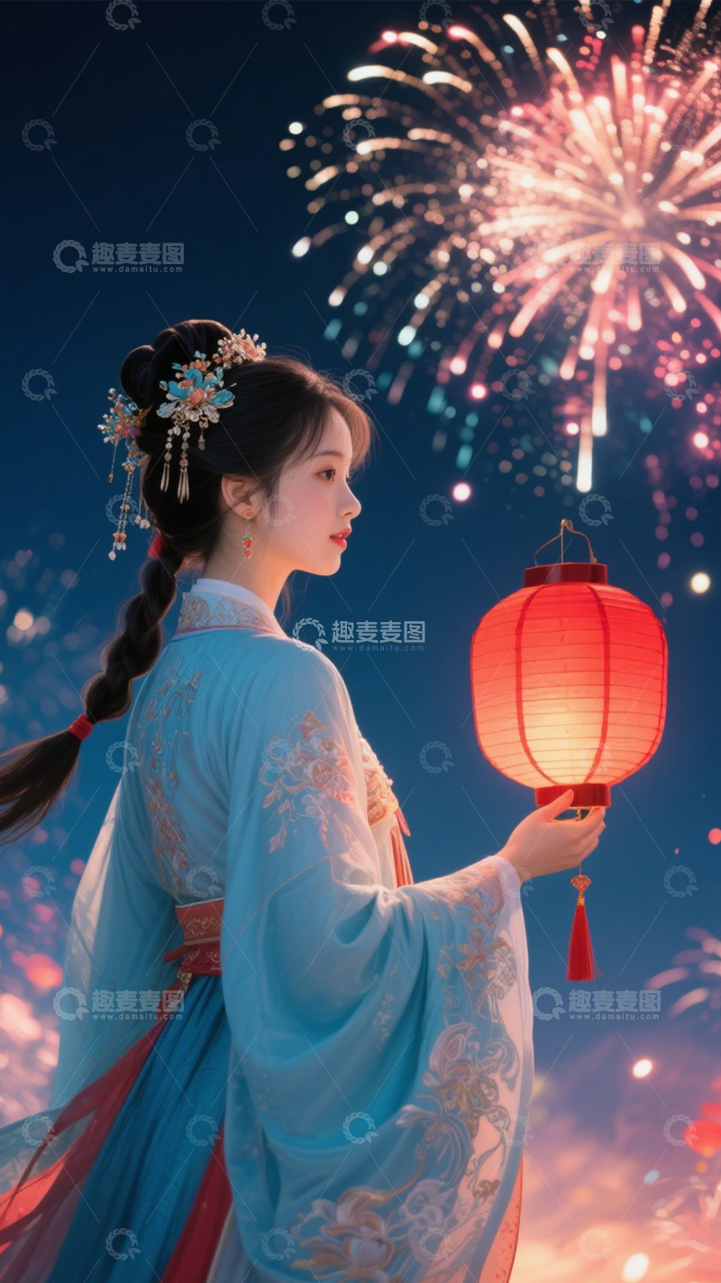 高清大图下载【趣麦麦图】国风花灯汉服夜景2