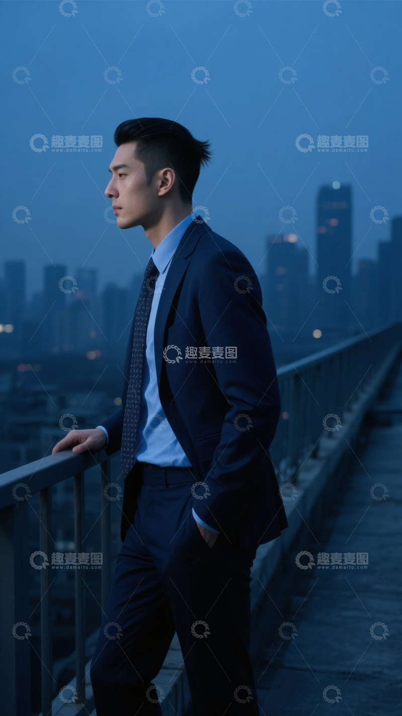 高清大图下载【趣麦麦图】都市天台西装沉思2