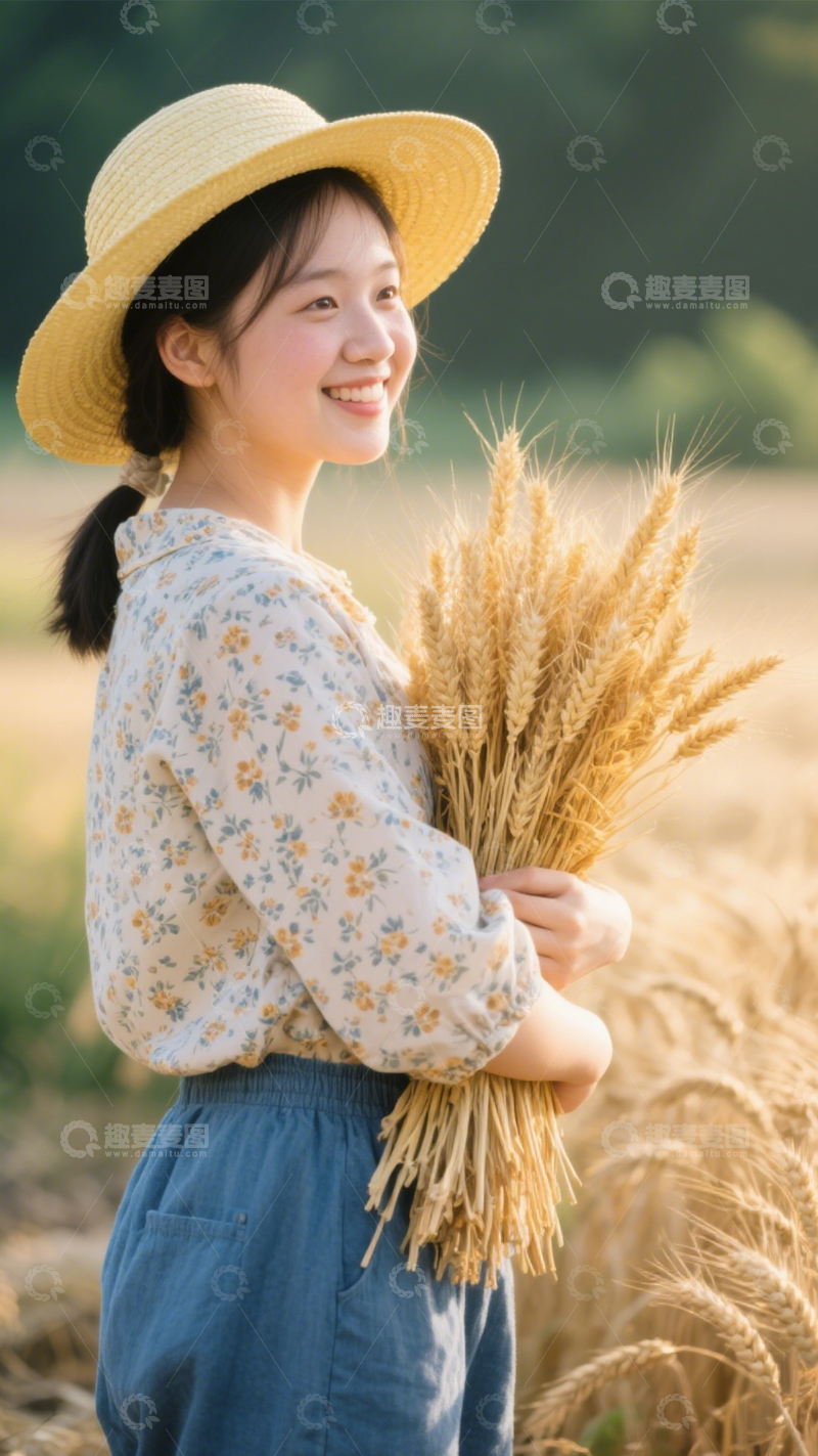 高清大图下载【趣麦麦图】田园麦田少女笑容1