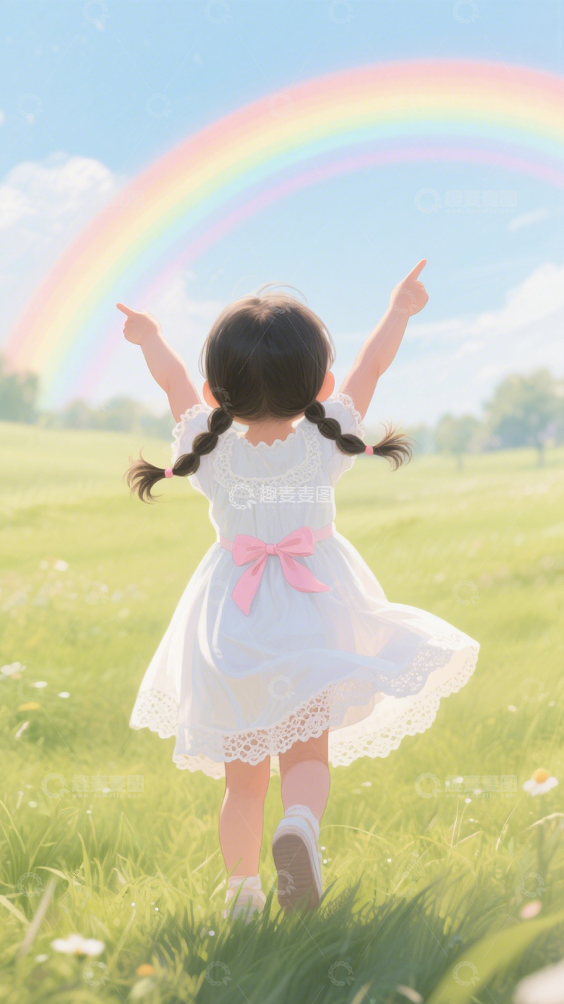 高清大图下载【趣麦麦图】童真女孩追彩虹3