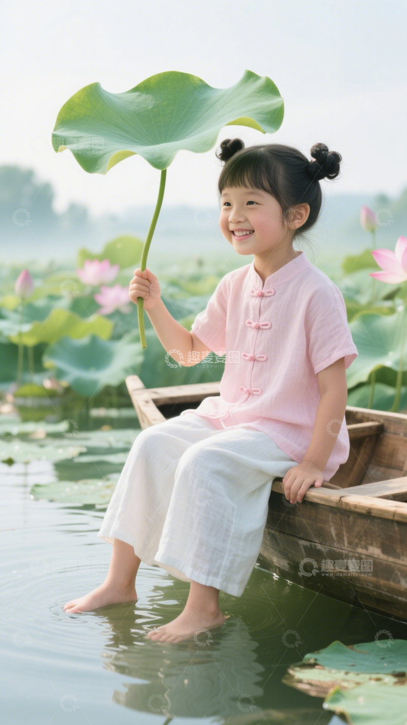 高清大图下载【趣麦麦图】荷塘边的童趣时光3