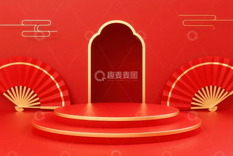 高清大图下载【趣麦麦图】红色展台商铺展示台