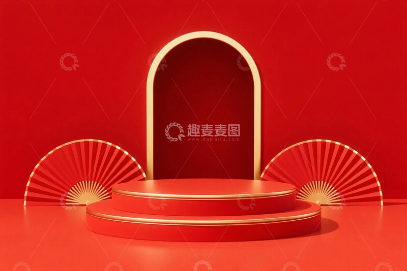 高清大图下载【趣麦麦图】红色展台商铺展示台2