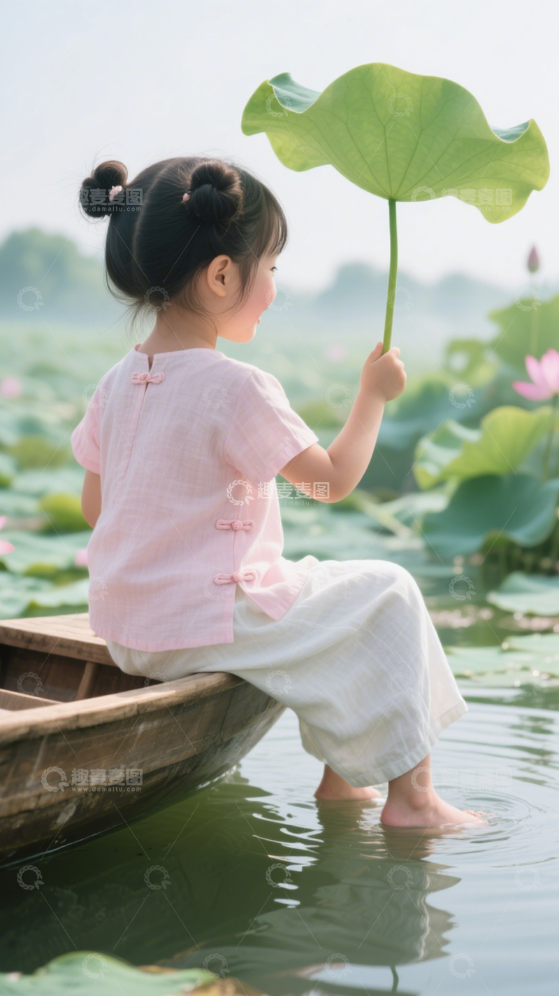 高清大图下载【趣麦麦图】荷塘边的童趣时光2