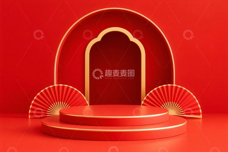 高清大图下载【趣麦麦图】红色展台商铺展示台1