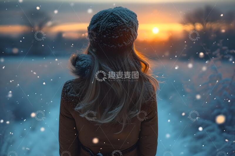 高清大图下载【趣麦麦图】冬天站在雪地女生背影