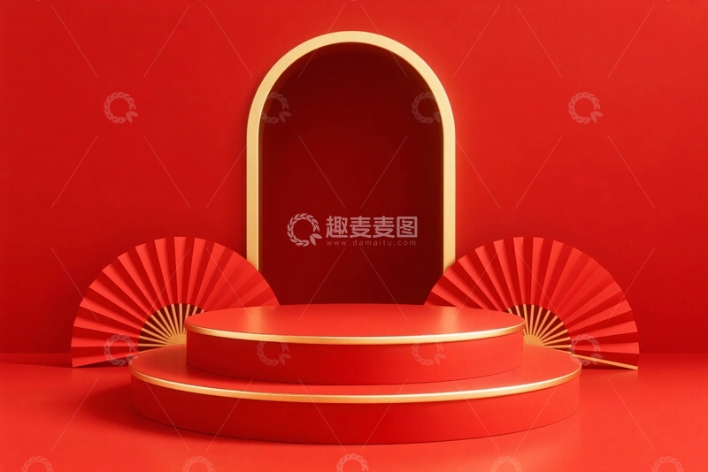 高清大图下载【趣麦麦图】红色展台商铺展示台3